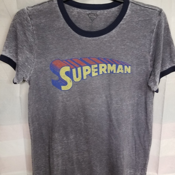 DC Comics Tops - Superman Burnout & Blue Trim Short Sleeve XL